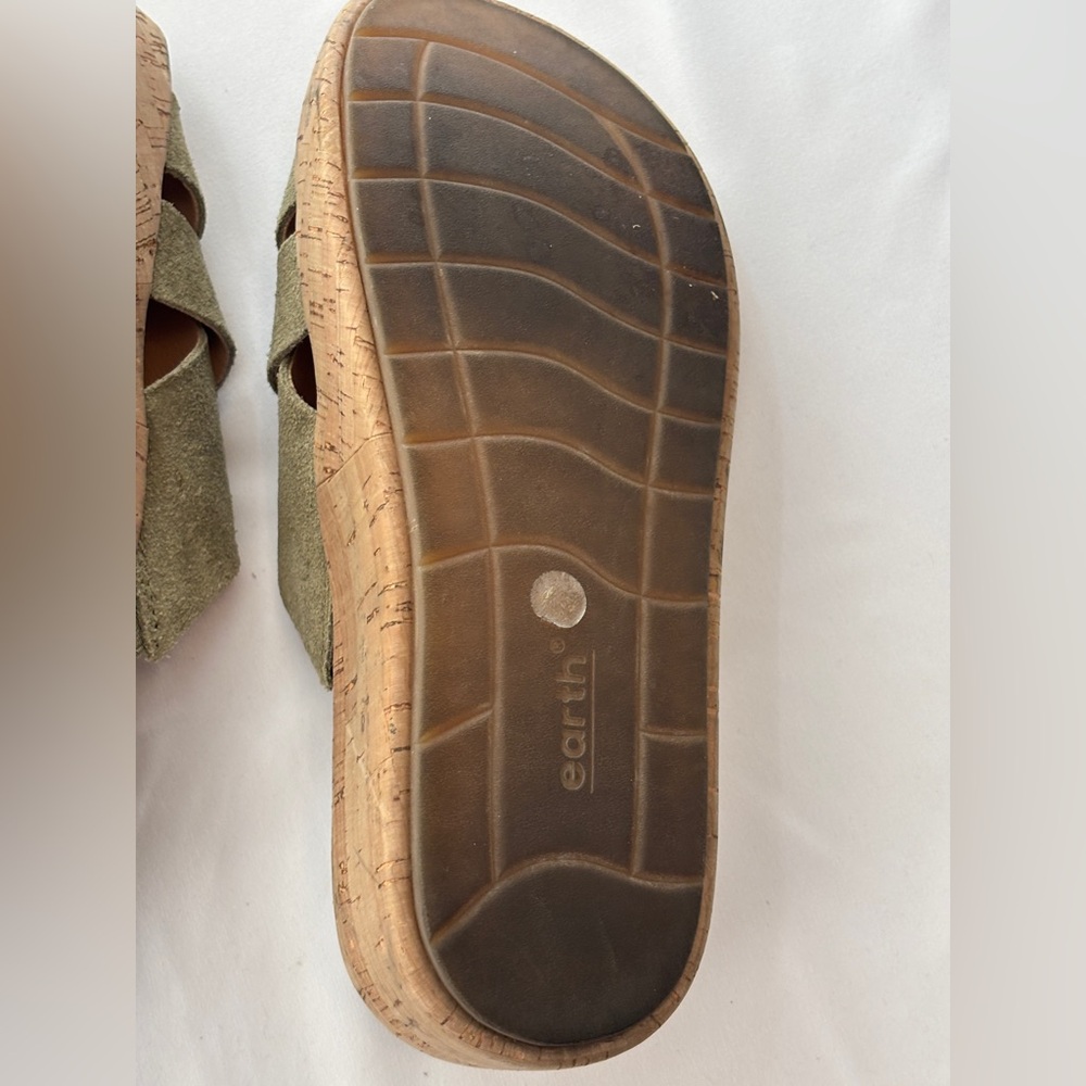 EARTH Scout Women's Size 5.5 Slip-on Platform Sandals Green Leather Comfort - Picture 7 of 8